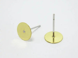 200pcs Earring post Brass ear studs 8x12mm Raw brass pad steel needle finding
