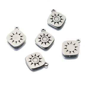 5pcs Sun Square Charms Stainless Steel Earrings Pendant Jewelry DIY Beads