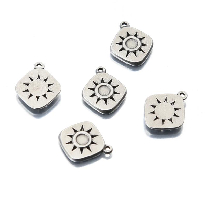 5pcs Sun Square Charms Stainless Steel Earrings Pendant Jewelry DIY Beads