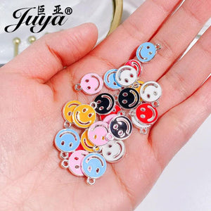 20pcs Enamel Metal Pendants Hollow Smile Charms Jewelry Making DIY