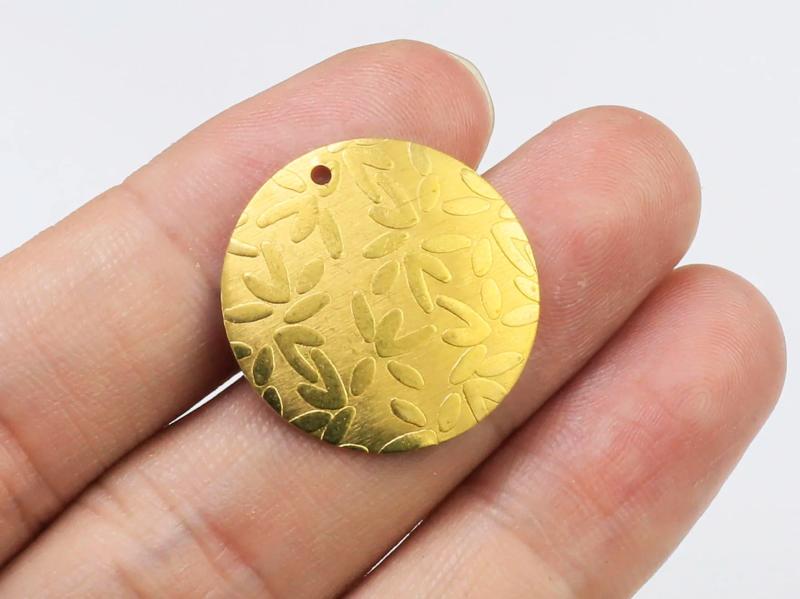 20pcs Brass Pendant Earrings Findings 22.5mm Emboss Raw Brass Round Charms