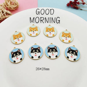 10Pcs Round Husky Enamel Charms Dog Pendants for Jewelry Making