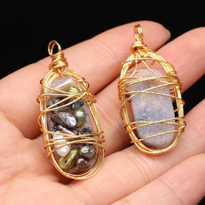 Natural Fresh Water Pearl Oval Copper Wire Pendant Jewelry Making DIY Necklace