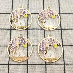 10pcs Enamel Flower Cat Charm Earring Pendant Bracelet Necklace 27x30mm