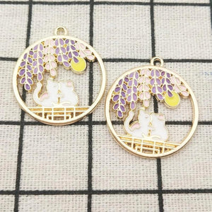 10pcs Enamel Flower Cat Charm Earring Pendant Bracelet Necklace 27x30mm