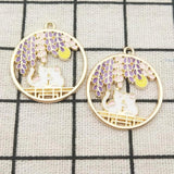 10pcs Enamel Flower Cat Charm Earring Pendant Bracelet Necklace 27x30mm