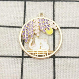 10pcs Enamel Flower Cat Charm Earring Pendant Bracelet Necklace 27x30mm