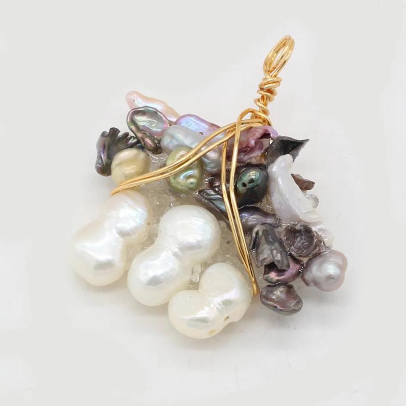 Freshwater Pearl Pendant Copper Wire DIY Jewelry 30x40mm