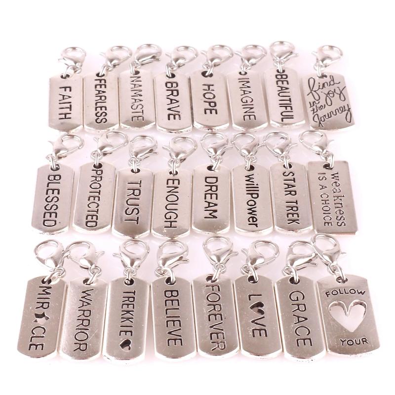 24Pcs Metal Letters Faith Dream Forever Dangle Charms Pendant Jewelry Diy