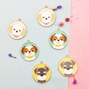 10pcs Dog Enamel Charms Pendant DIY Earring Jewelry Accessories Round Shape