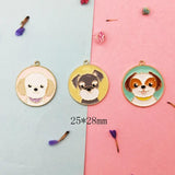 10pcs Dog Enamel Charms Pendant DIY Earring Jewelry Accessories Round Shape