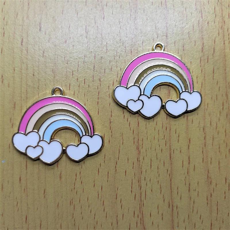 10pcs Metal Enamel Rainbow Heart Charm for DIY Jewelry Making