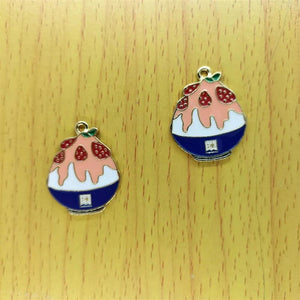 10pcs Enamel Dessert Charms Metal Fruit Strawberry Charm Pendant