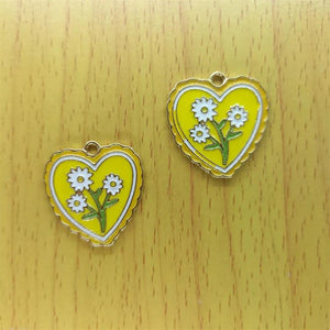 10pcs Cartoon Heart Flower Enamel Charms Floral Charm Pendant DIY Jewelry