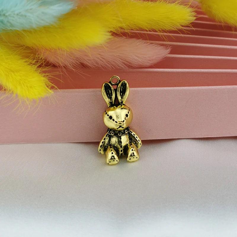 10pcs Animals Golden Tone Metal Charms, 3D Bear Rabbit Pendants