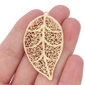 2 Large Filigree Leaf Charms Pendants DIY Earrings Jewelry Making 56x31mm
