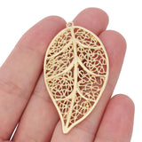 2 Large Filigree Leaf Charms Pendants DIY Earrings Jewelry Making 56x31mm