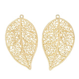 2 Large Filigree Leaf Charms Pendants DIY Earrings Jewelry Making 56x31mm