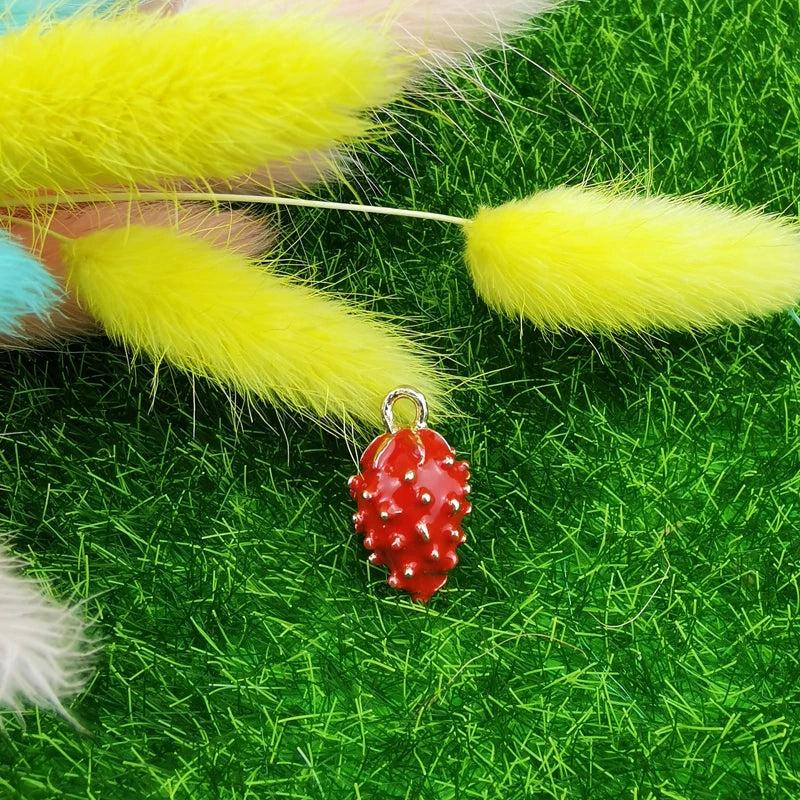 10pcs Red Strawberry Enamel Charms 3D Fruit Jewelry Making Pendant 11*18mm