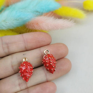 10pcs Red Strawberry Enamel Charms 3D Fruit Jewelry Making Pendant 11*18mm