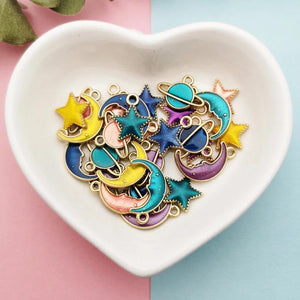 20pcs Colorful Star Moon Planet Enamel Charms Pendant Metal Charm DIY Earrings