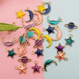 20pcs Colorful Star Moon Planet Enamel Charms Pendant Metal Charm DIY Earrings
