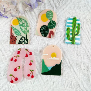 10PCS Cactus Acrylic Charms for Jewelry Making DIY Keychain Earrings