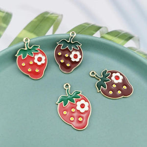10pcs Red Strawberry Enamel Charms Pendant Metal Fruit Earrings Finding