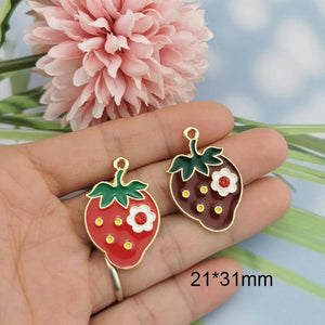 10pcs Red Strawberry Enamel Charms Pendant Metal Fruit Earrings Finding