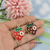 10pcs Red Strawberry Enamel Charms Pendant Metal Fruit Earrings Finding