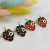 10pcs Red Strawberry Enamel Charms Pendant Metal Fruit Earrings Finding