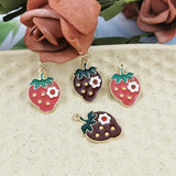 10pcs Red Strawberry Enamel Charms Pendant Metal Fruit Earrings Finding