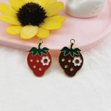 10pcs Red Strawberry Enamel Charms Pendant Metal Fruit Earrings Finding
