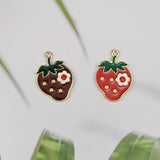 10pcs Red Strawberry Enamel Charms Pendant Metal Fruit Earrings Finding