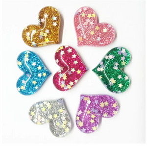 20Pcs Resin Glitter Heart Charms Keychain Pendant DIY Accessories