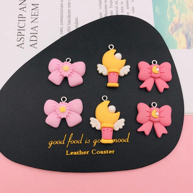 10pcs Resin Bow with Star and Moon Charm for DIY Jewelry Making