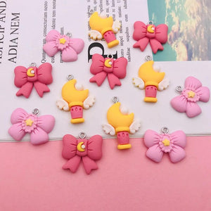 10pcs Resin Bow with Star and Moon Charm for DIY Jewelry Making