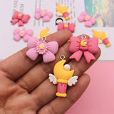 10pcs Resin Bow with Star and Moon Charm for DIY Jewelry Making