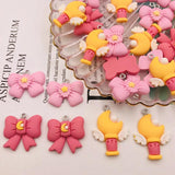 10pcs Resin Bow with Star and Moon Charm for DIY Jewelry Making