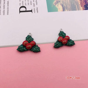 10pcs Resin Christmas Candy Cane Charm Bell Holly Pendant DIY Making