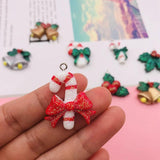 10pcs Resin Christmas Candy Cane Charm Bell Holly Pendant DIY Making