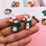 10pcs Resin Christmas Candy Cane Charm Bell Holly Pendant DIY Making