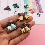 10pcs Resin Christmas Candy Cane Charm Bell Holly Pendant DIY Making