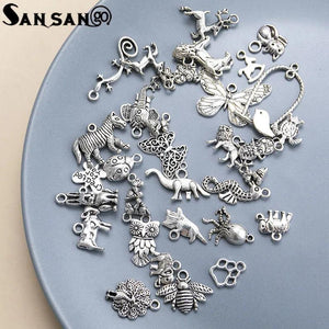 33pcs Metal Elephant Butterfly Charms Pendant DIY Keychain Necklace