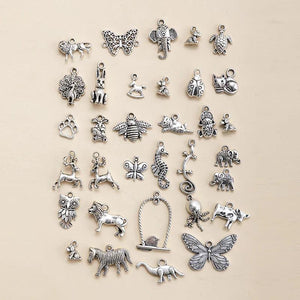 33pcs Metal Elephant Butterfly Charms Pendant DIY Keychain Necklace