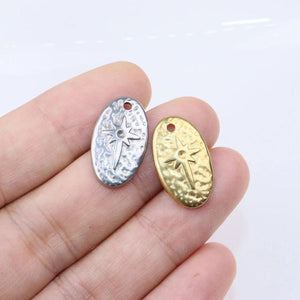 5pcs Stainless Steel Oval Star Charms Pendant DIY Jewelry Unfading 2 Colors