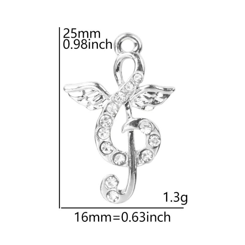 10pcs Music Note Silver Crystal Rhinestone Charms Jewelry Earring Crafts