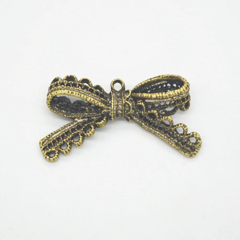 5pcs Lace Bowknot Bow Charms for Jewelry Making Antique Bronze Silver Pendants