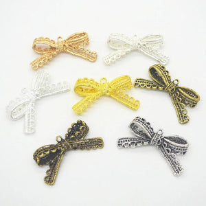 5pcs Lace Bowknot Bow Charms for Jewelry Making Antique Bronze Silver Pendants