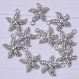 10pcs Starfish Rhinestone Dangle Charms Pendant DIY for Bracelet Necklace Bag